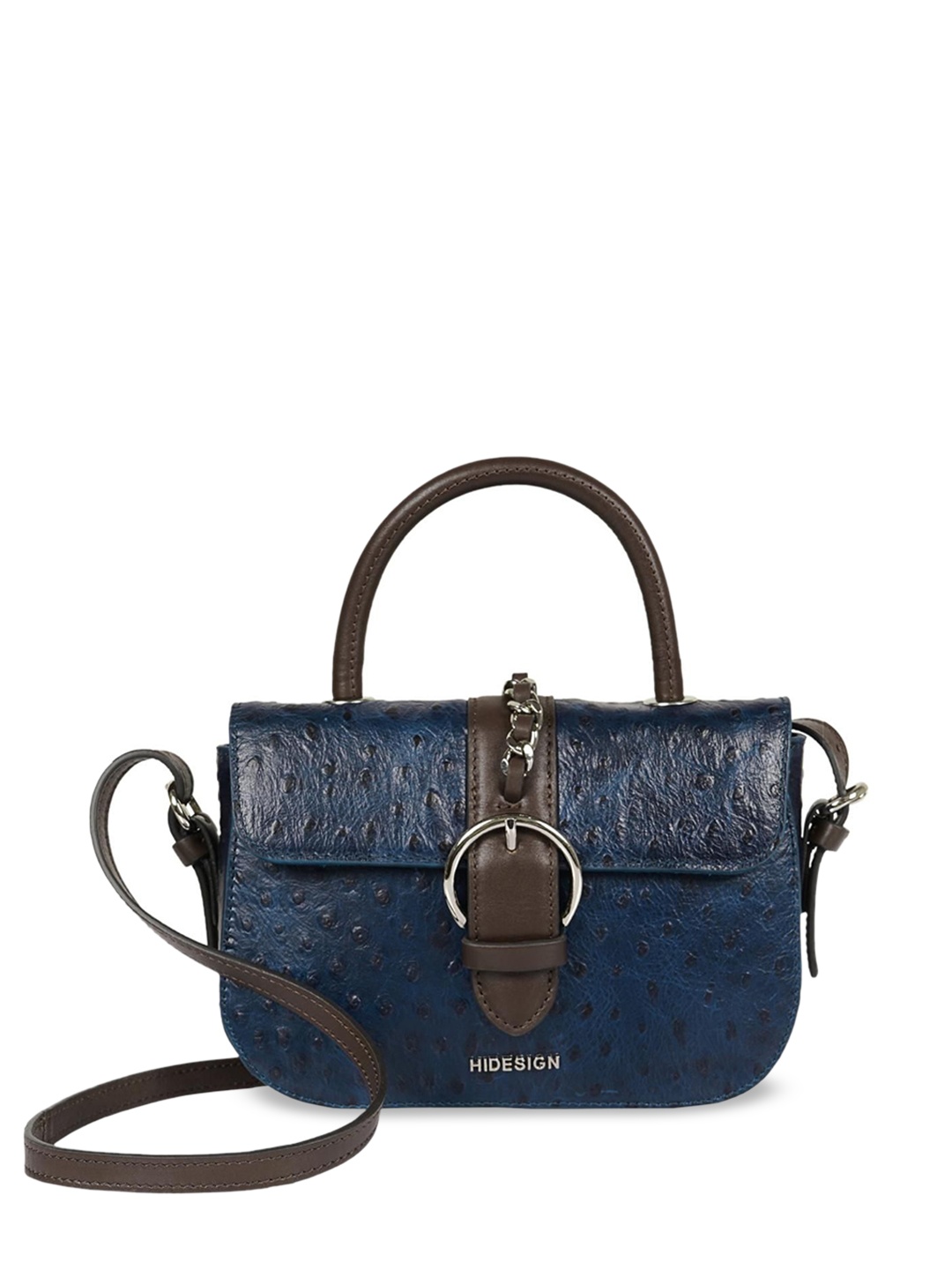 

Hidesign Women Textured Structured Leather Handheld Bag, Navy blue