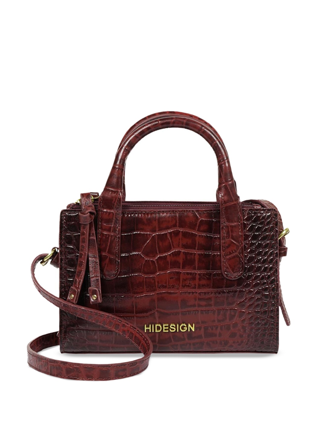 Hidesign Women Textured Shopper Leather Handheld Bag, Maroon