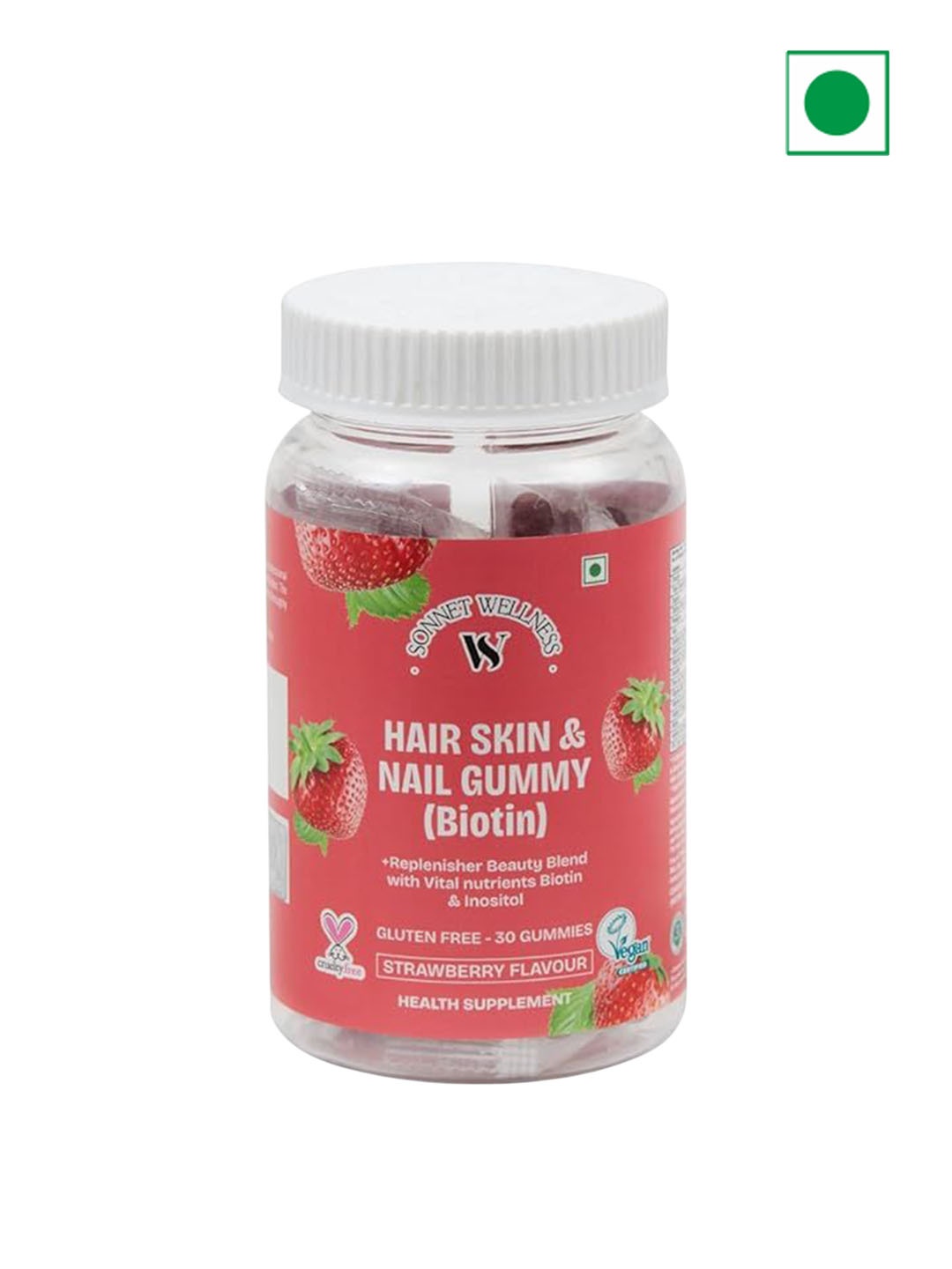 

SONNET WELLNESS Biotin Gummies For Healthy Skin & Strong Nails- 30 Gummies- Strawberry, Red