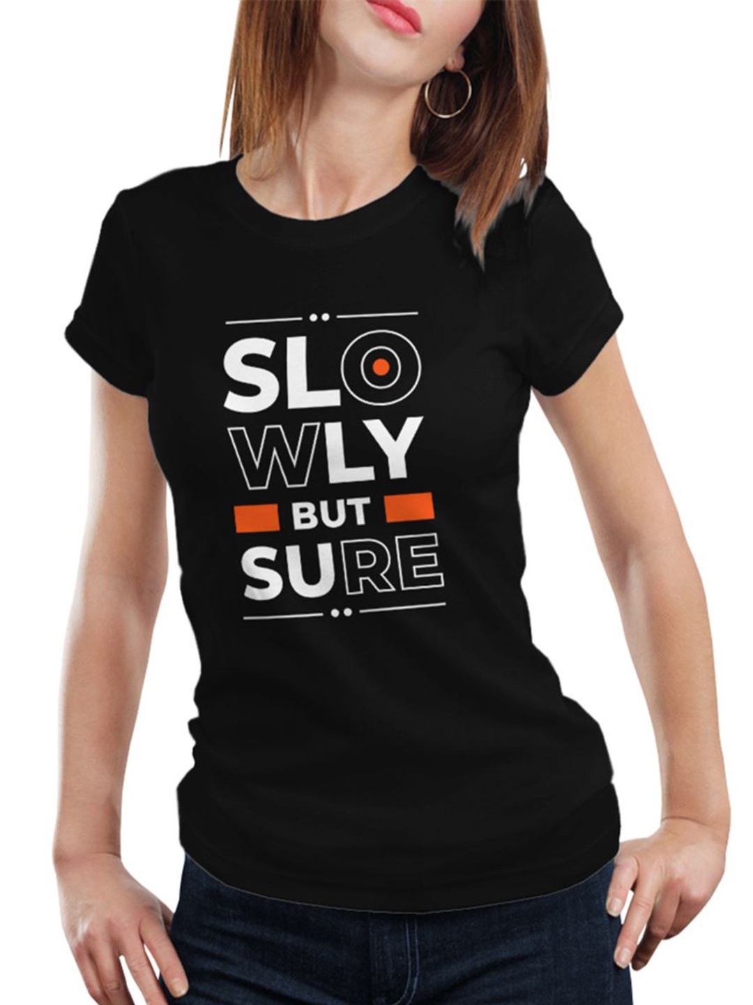 

Bluhorn Women Bio Finish Typography Printed Round Neck Cotton T-shirt, Black