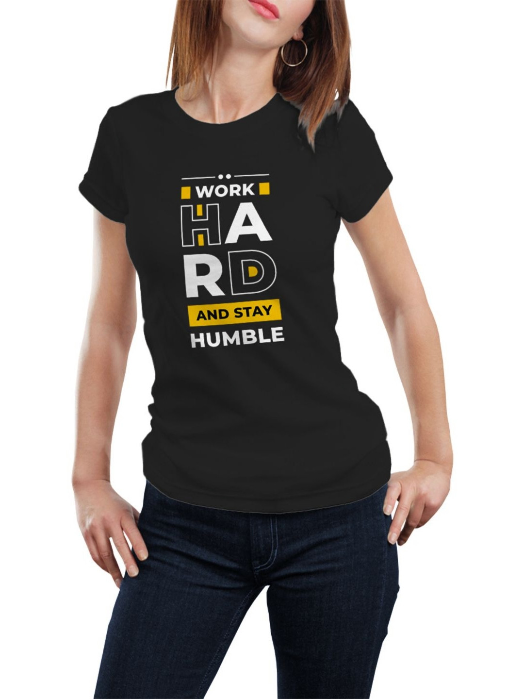 

Bluhorn Women Bio Finish Typography Printed Round Neck Cotton T-shirt, Black