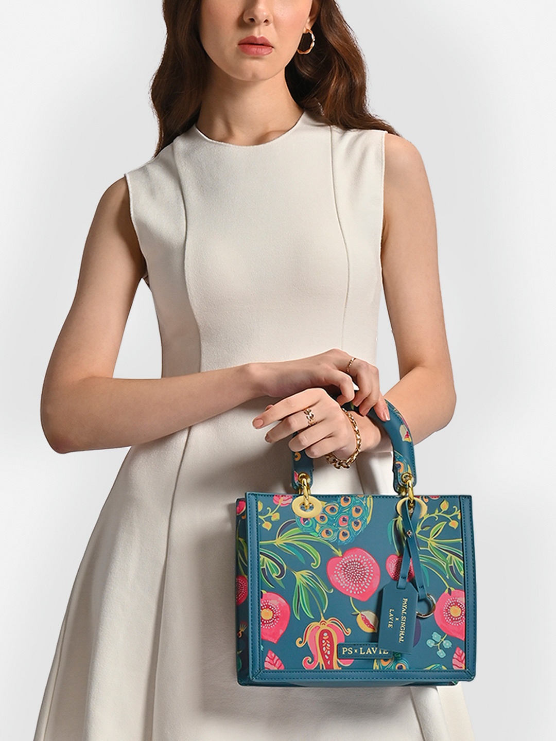 

Lavie X Payal Singhal Limited Edition Anarmor Box Satchel Handbag, Teal