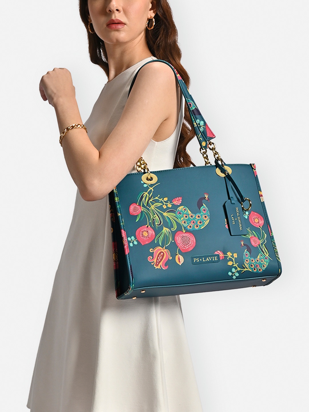 

Lavie X Payal Singhal Limited Edition Anarmor Box Totebag Handbag, Teal