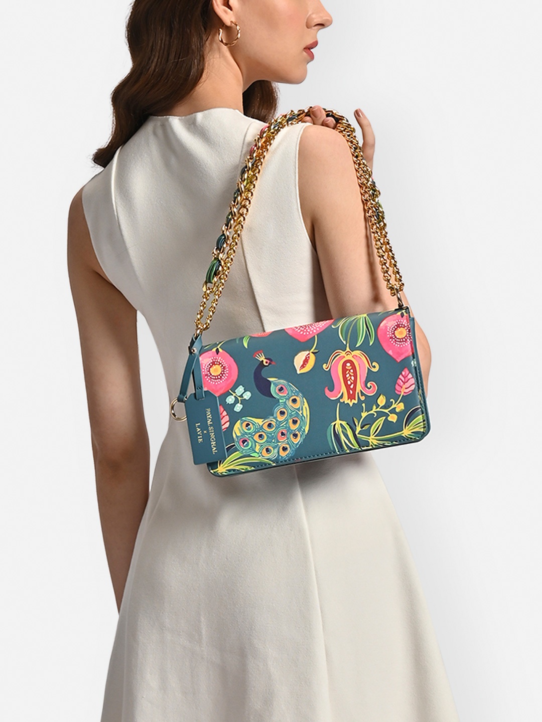 

Lavie X Payal Singhal Limited Edition Anarmor Flap Sling bag, Teal