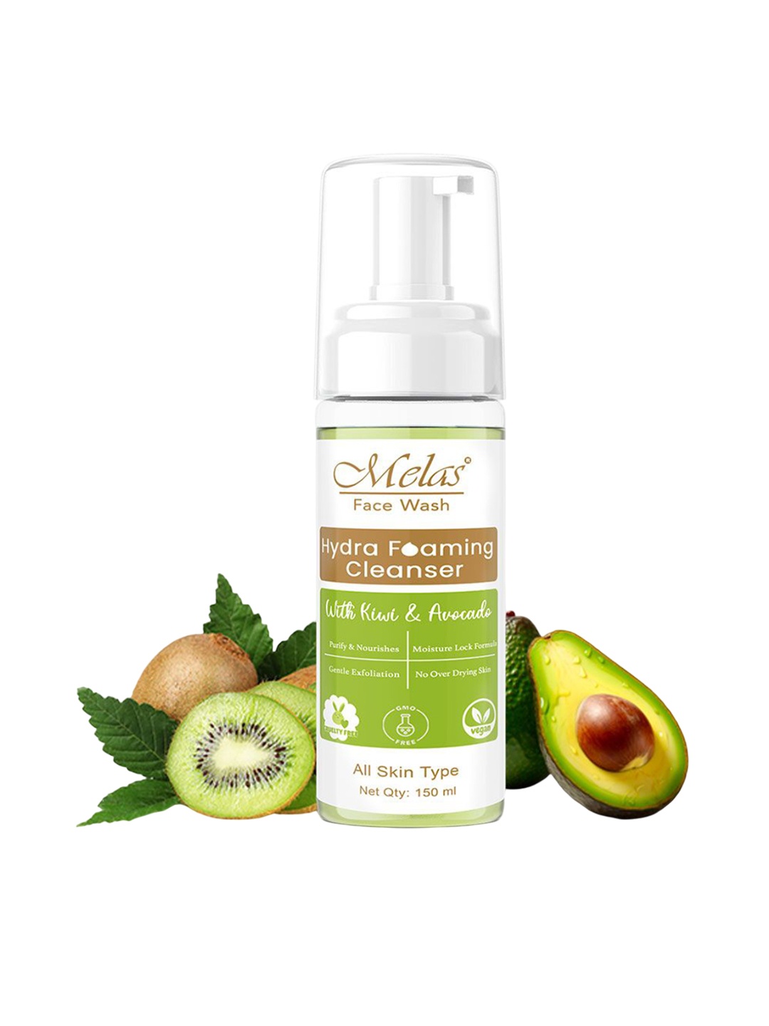 

Melas Hydra Foaming Face Cleanser With Kiwi & Avocado With Free Bag- 150 ml, Green