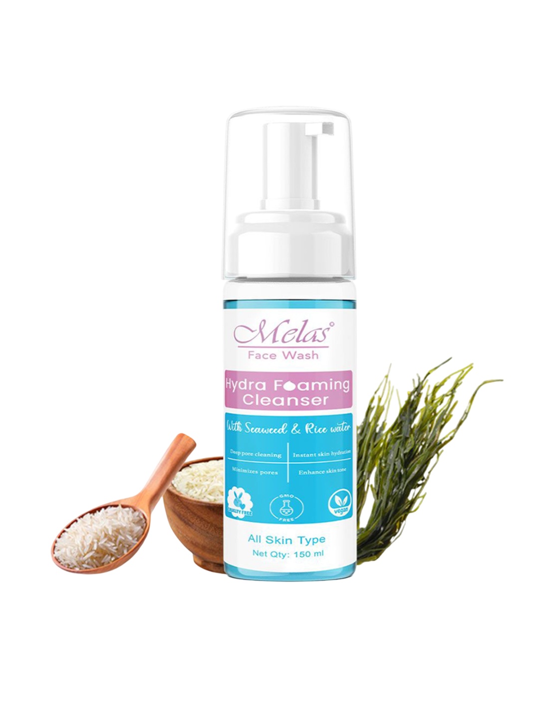 

Melas Hydra Foaming Face Cleanser With Seaweed & Rice Water- 150 ml, Blue