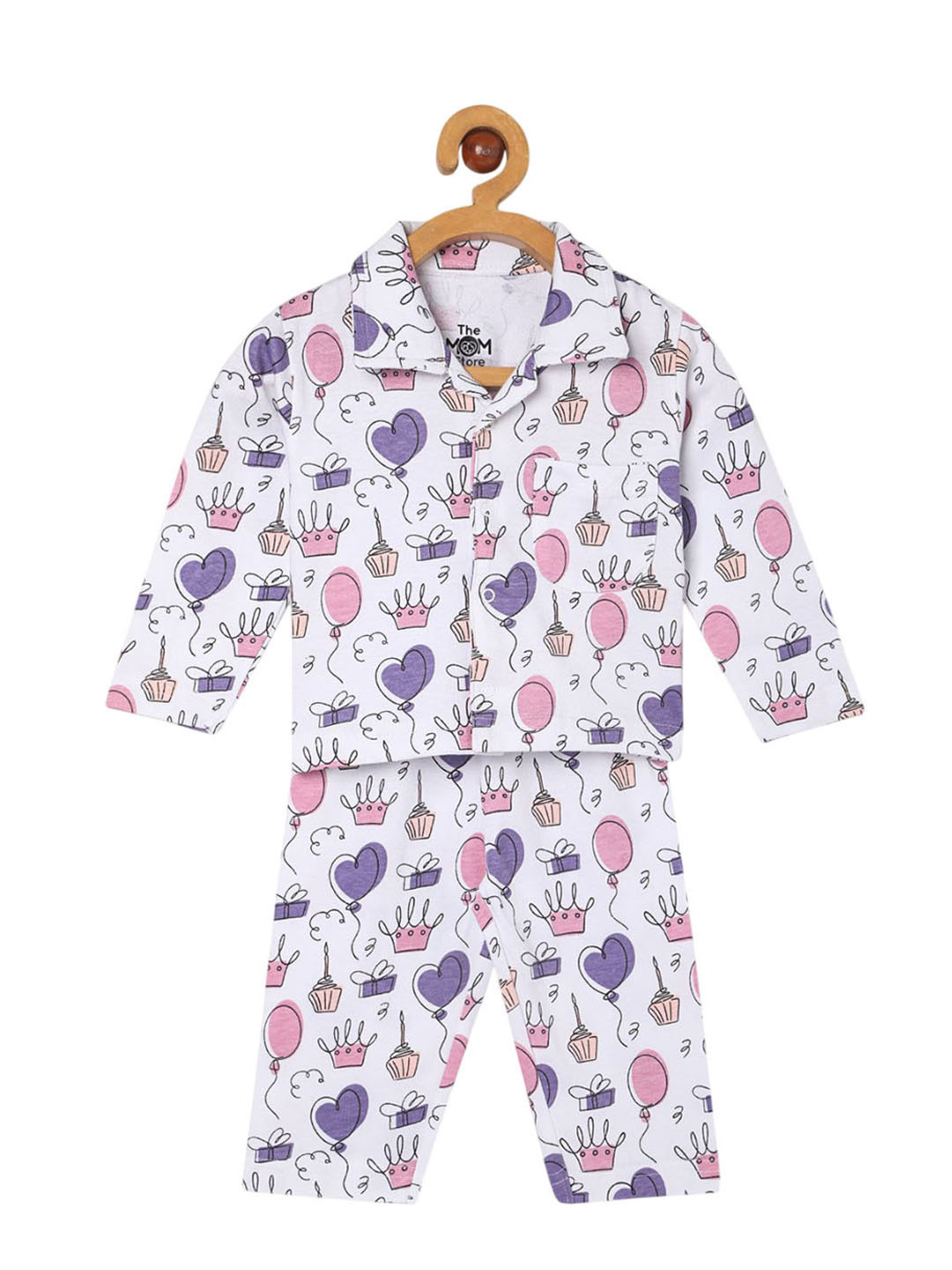 

The Mom Store Unisex Kids Printed Night suit, White