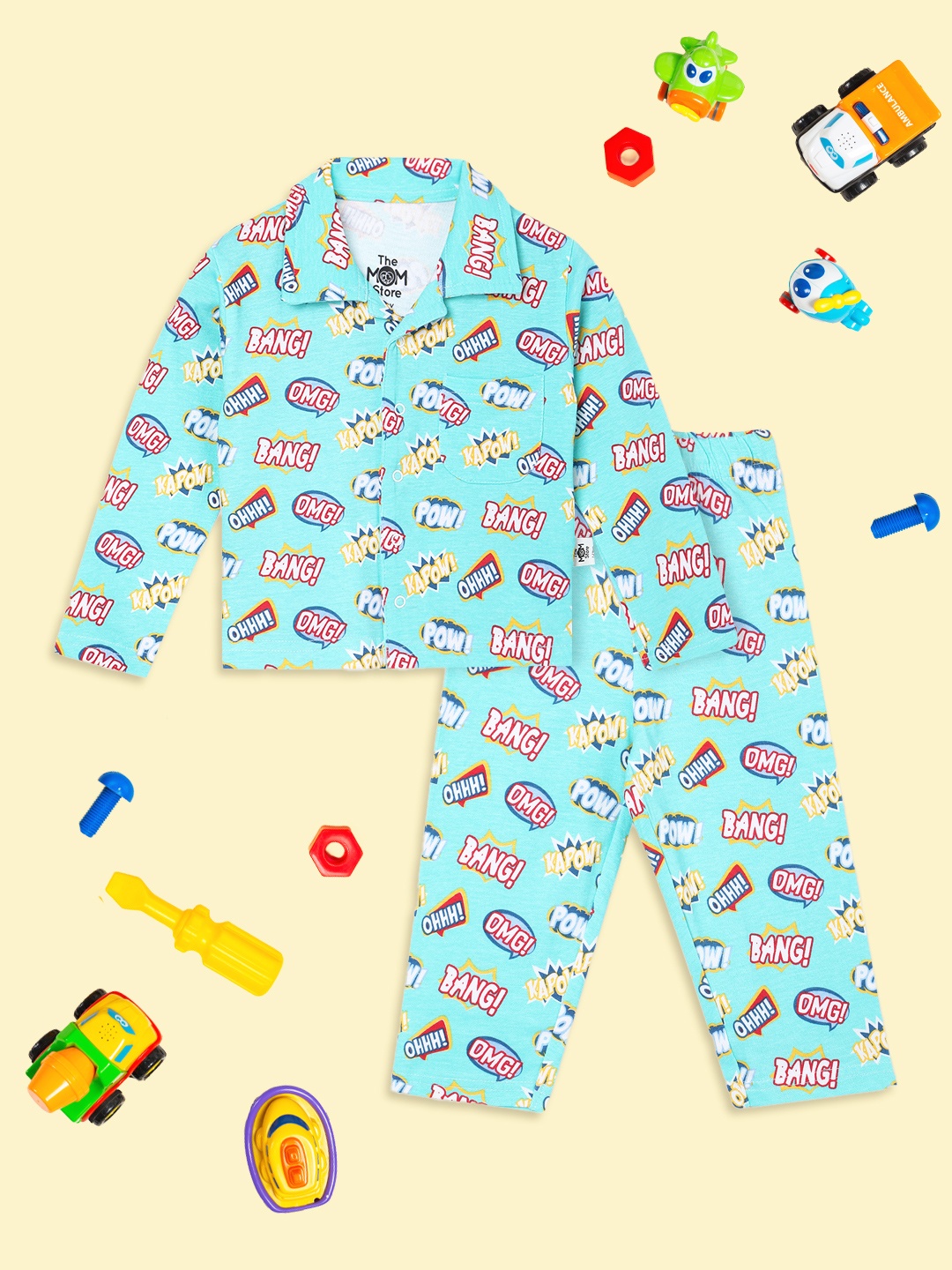 

The Mom Store Unisex Kids Printed Night suit, Turquoise blue