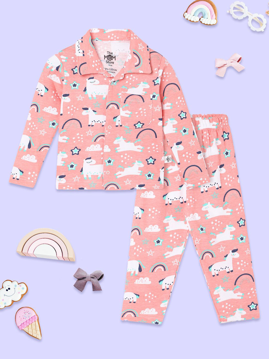 

The Mom Store Unisex Kids Printed Night suit, Pink