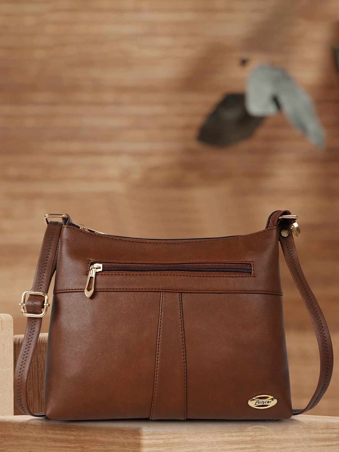 

Lancer Women Solid Vegan Leather Crossbody Sling Bag, Brown