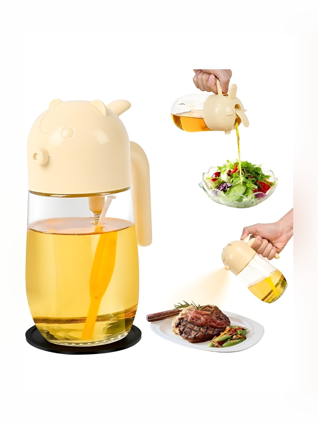 

We3 Beige and Transparent Glass Dishwasher Safe Oil Dispenser