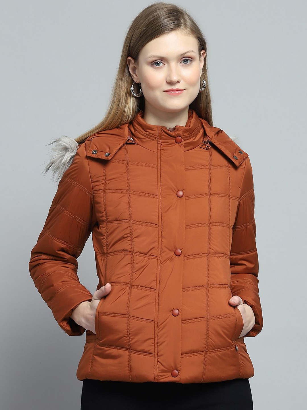 

Monte Carlo Women Mandarin Collar Solid Casual Parka Lightweight Jacket, Rust