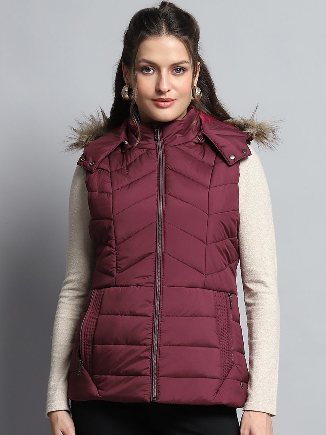 

Monte Carlo Women Hooded Solid Casual Parka Lightweight Jacket, Purple