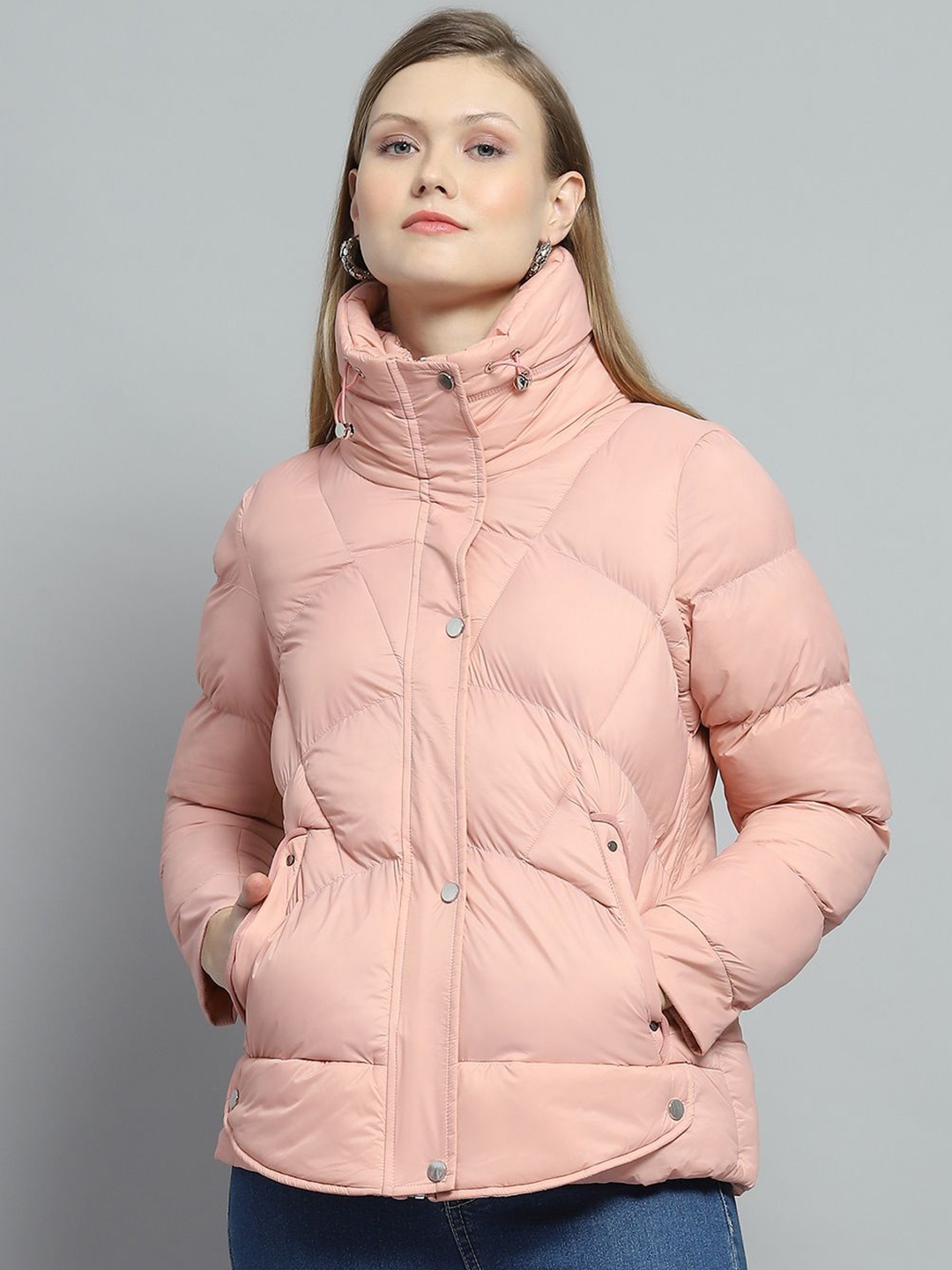 

Monte Carlo Women Mock Collar Solid Casual Lightweight Puffer Jacket, Peach