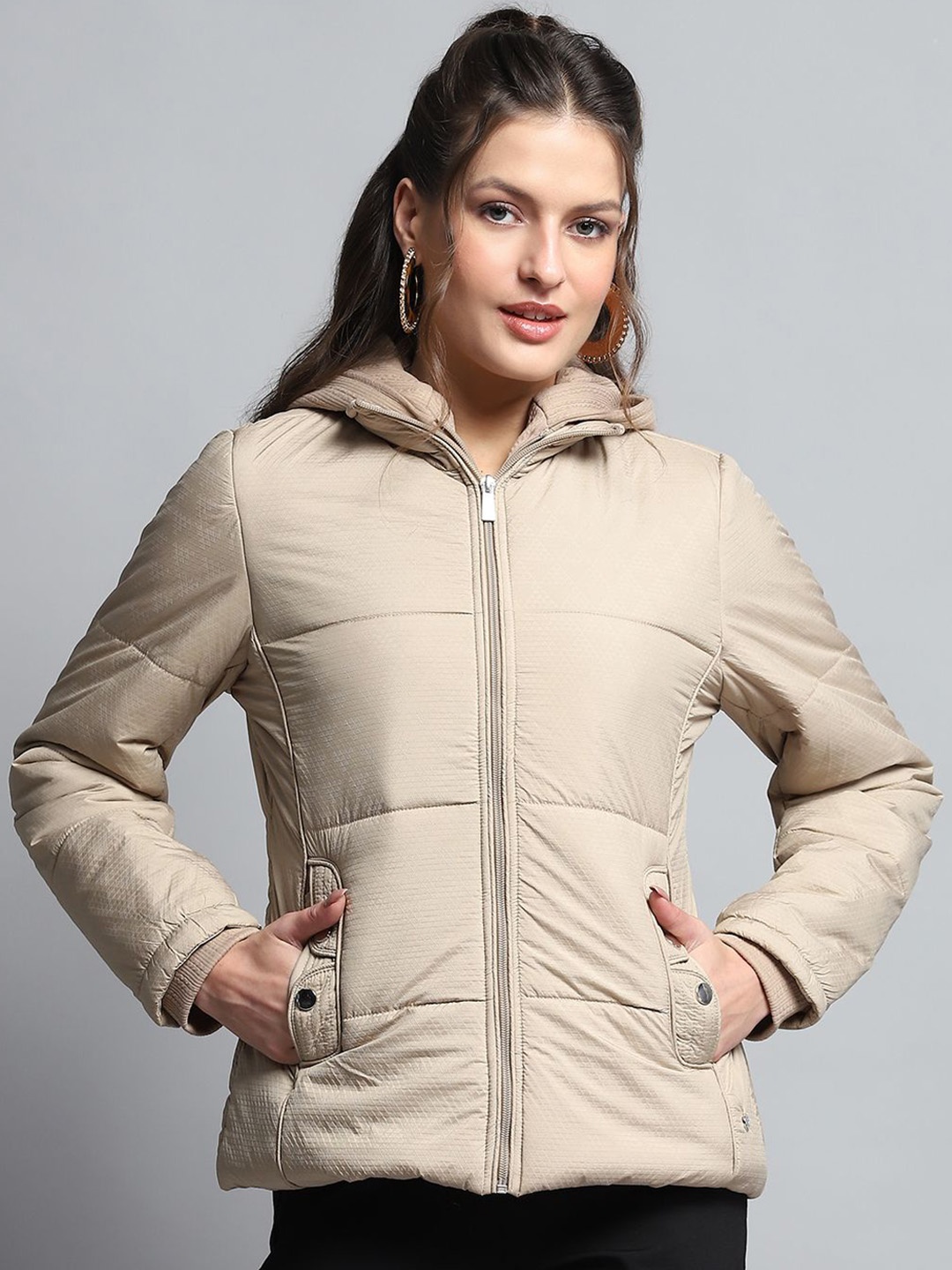 

Monte Carlo Women Hooded Solid Casual Padded Lightweight Jacket, Beige