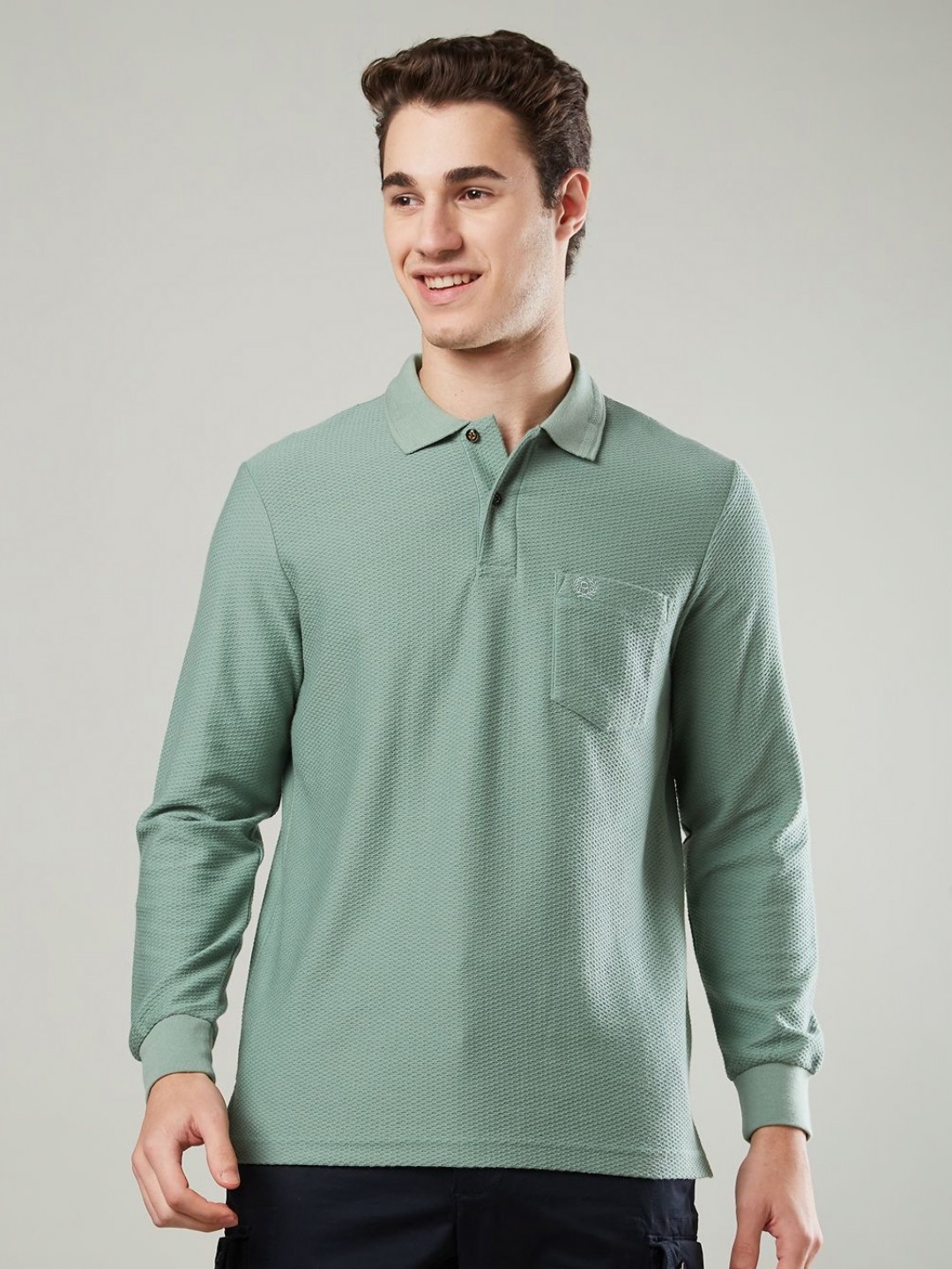 

CELSIUS Men Solid Polo Collar Pockets T-shirt, Sea green