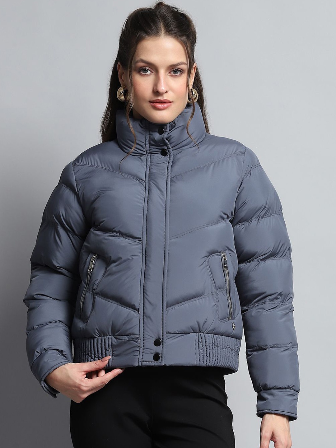 

Monte Carlo Women Mock Collar Solid Casual Lightweight Puffer Jacket, Blue