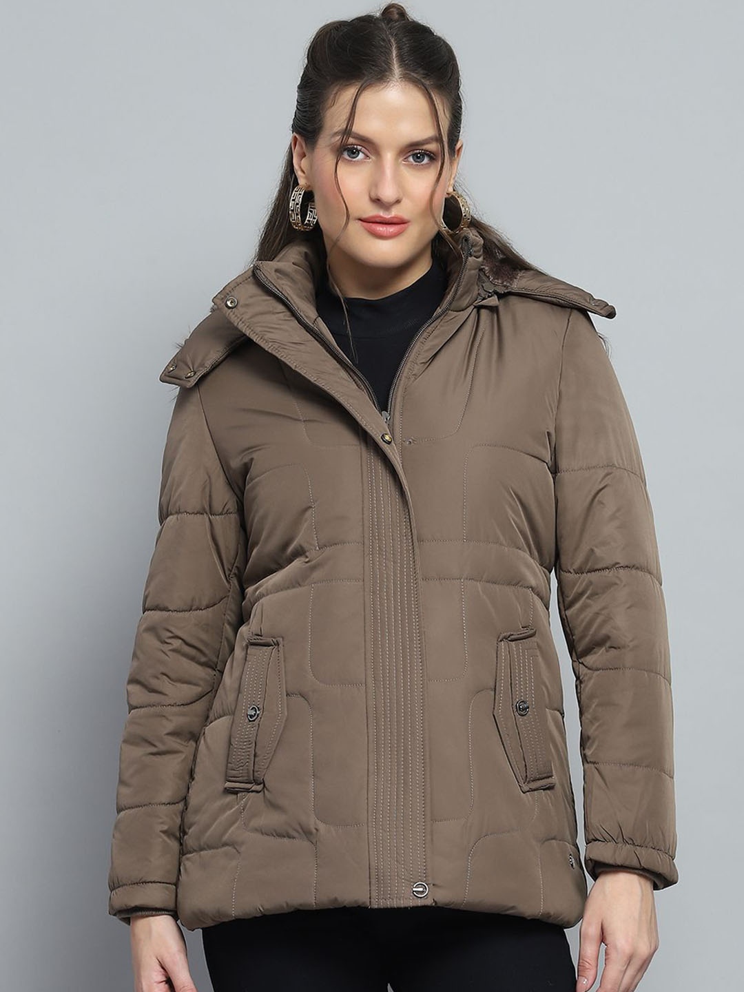 

Monte Carlo Women Hooded Solid Casual Parka Lightweight Jacket, Green
