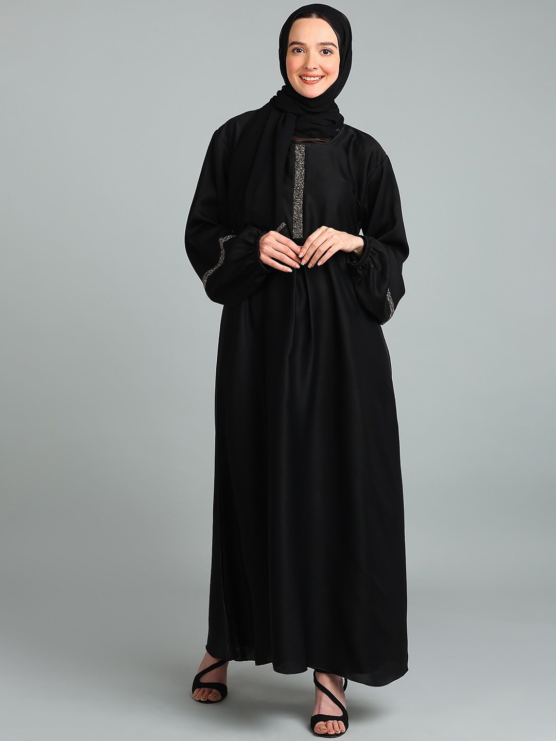 

BROKE BRAND Women Embellished Plain Fancy Abaya Burqa, Black