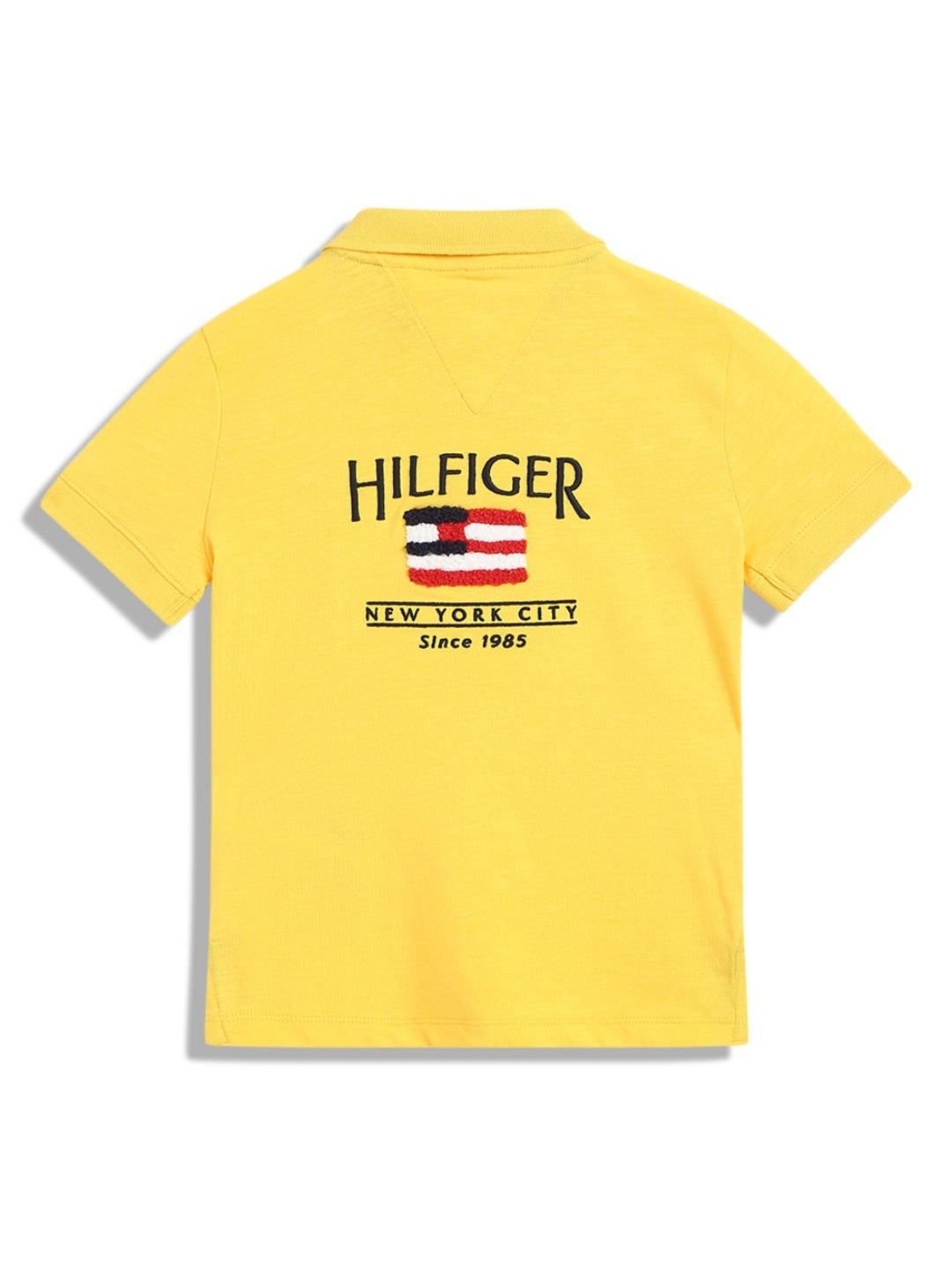 

Tommy Hilfiger Boys Typography Printed Polo Collar Cotton T-shirt, Yellow