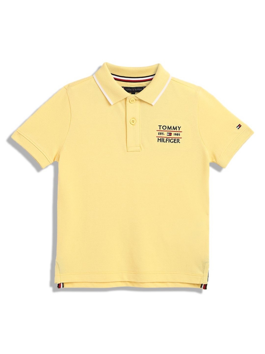 

Tommy Hilfiger Boys Typography Printed Polo Collar Cotton T-shirt, Yellow