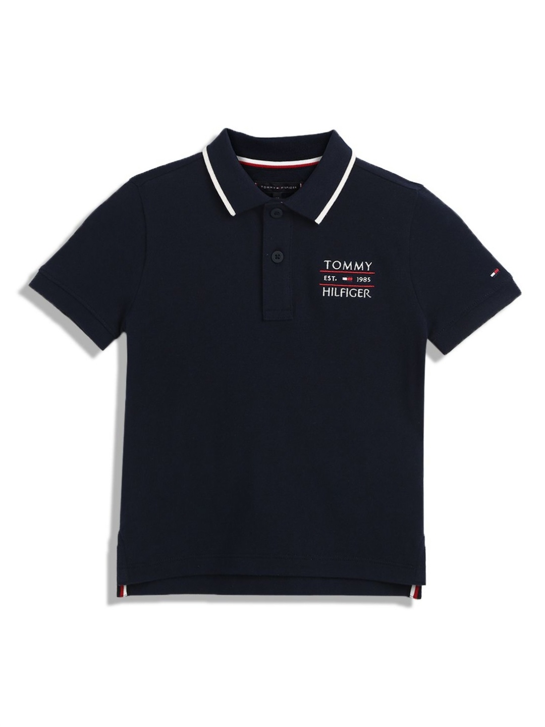 

Tommy Hilfiger Boys Typography Printed Polo Collar Cotton T-shirt, Navy blue