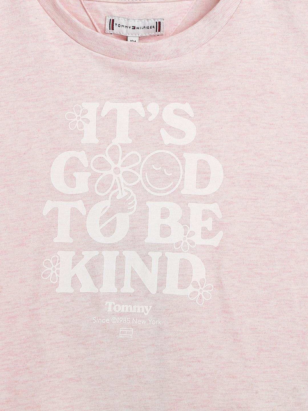 

Tommy Hilfiger Girls Typography Printed Round Neck Cotton Relaxed Fit T-shirt, Pink