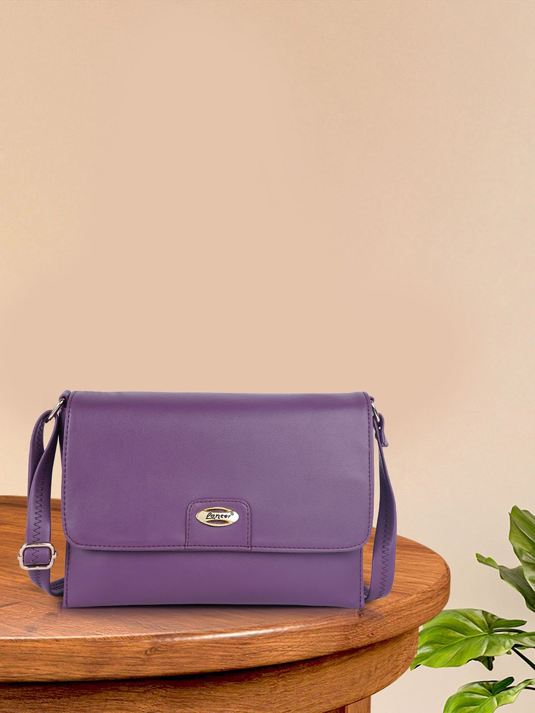 

Lancer Women Solid Vegan Leather Crossbody Sling Bag, Purple