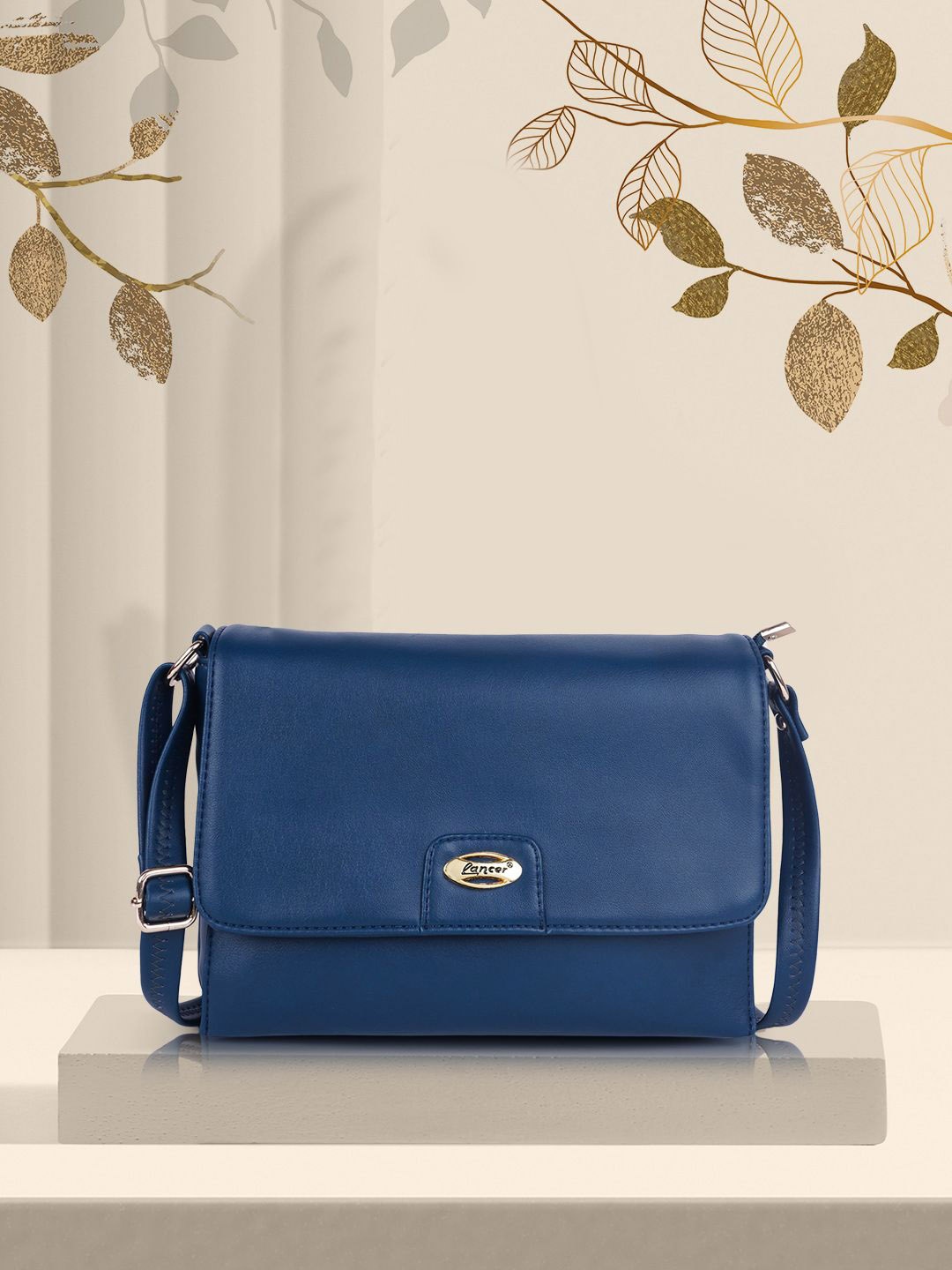 

Lancer Women Solid Structured Leather Sling Bag, Navy blue