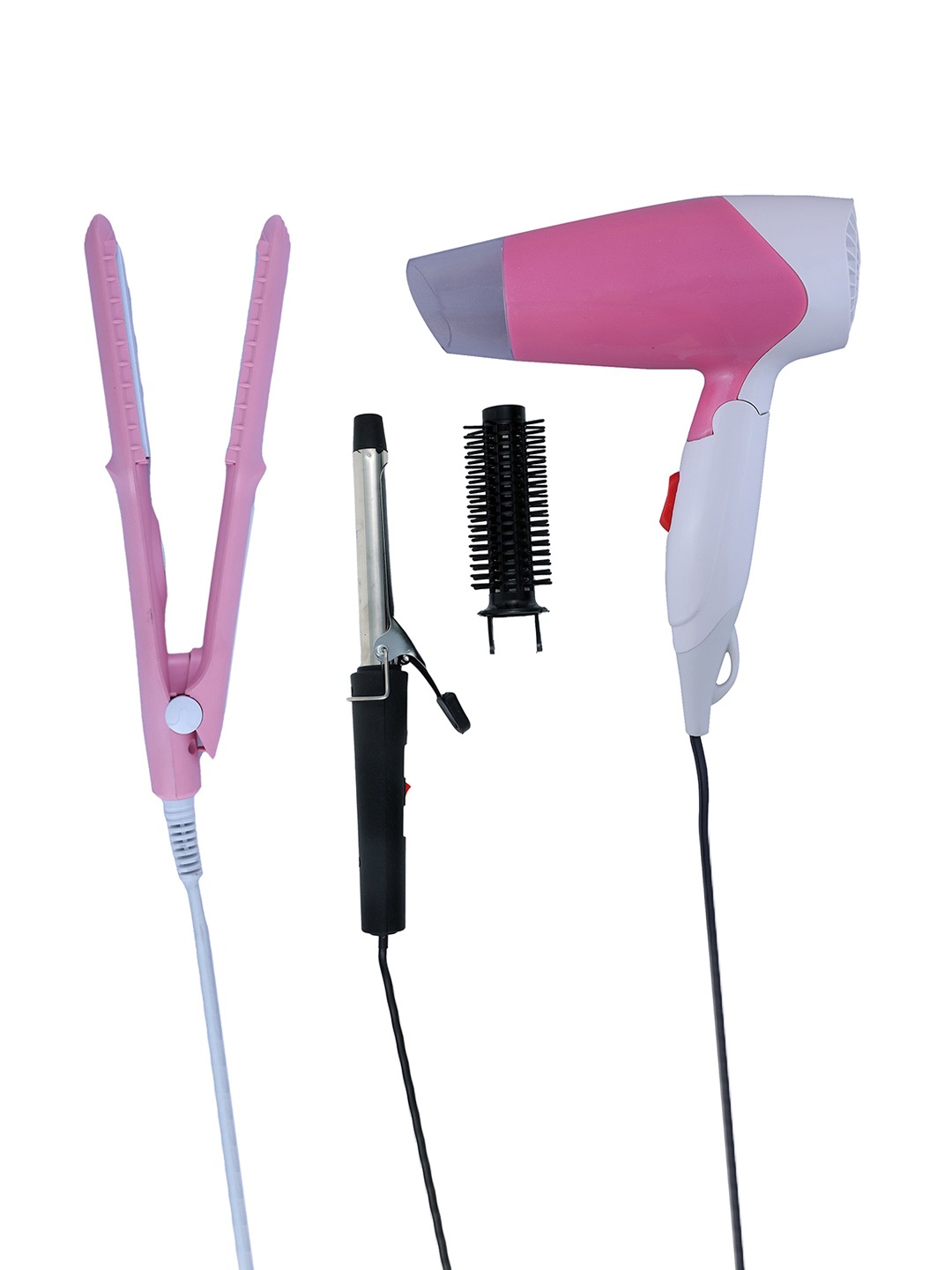 

NIRVANI Set Of 3 NV 1270 Hair Dryer With SX-8006 Hair straightener & Iron Rod Hair Dryer, Pink