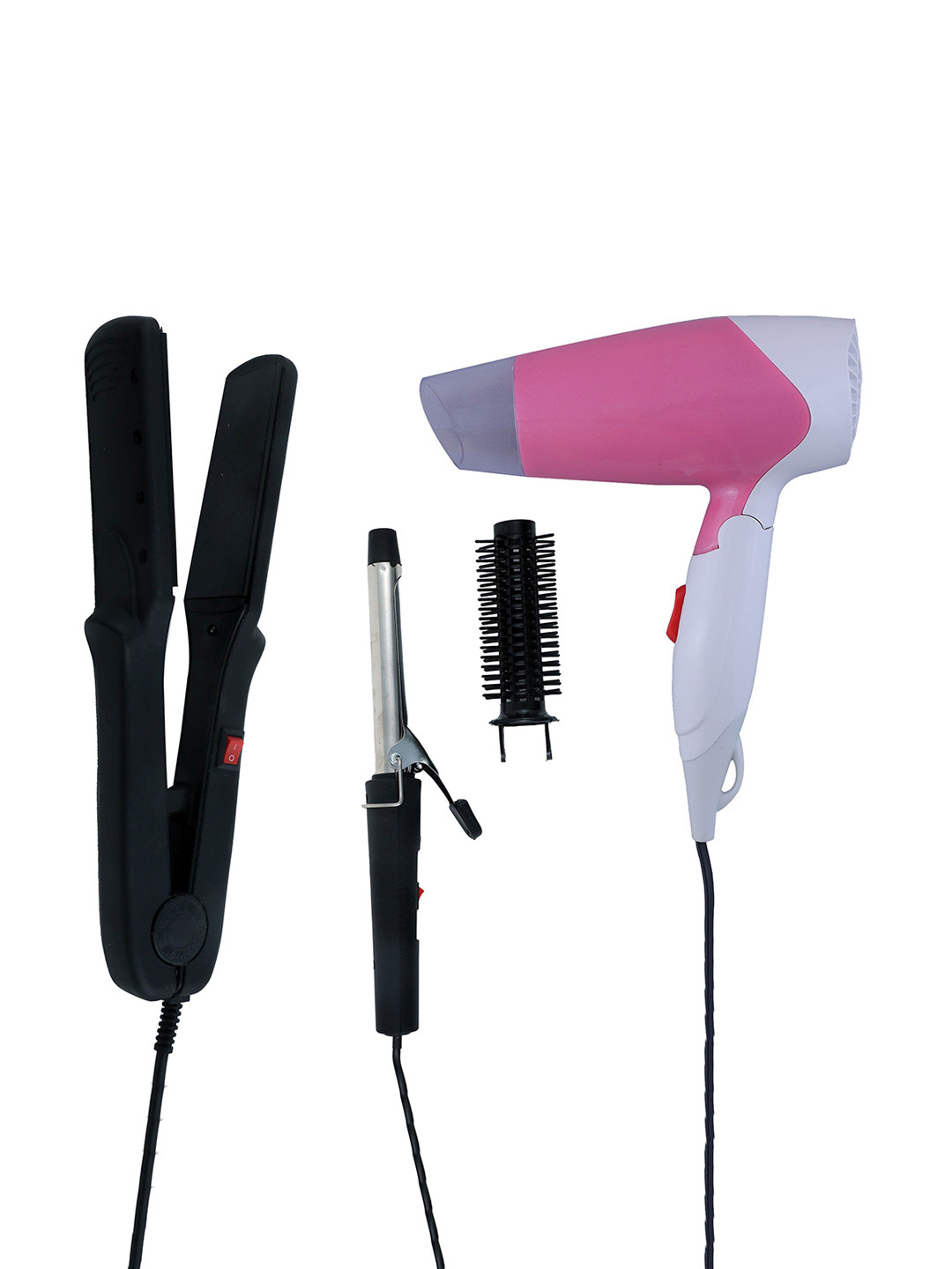 

NIRVANI Set Of 3 NV-1270 Hair Dryer With 522 Hair Straightener & 471 Iron Rod Hair Curler, Pink
