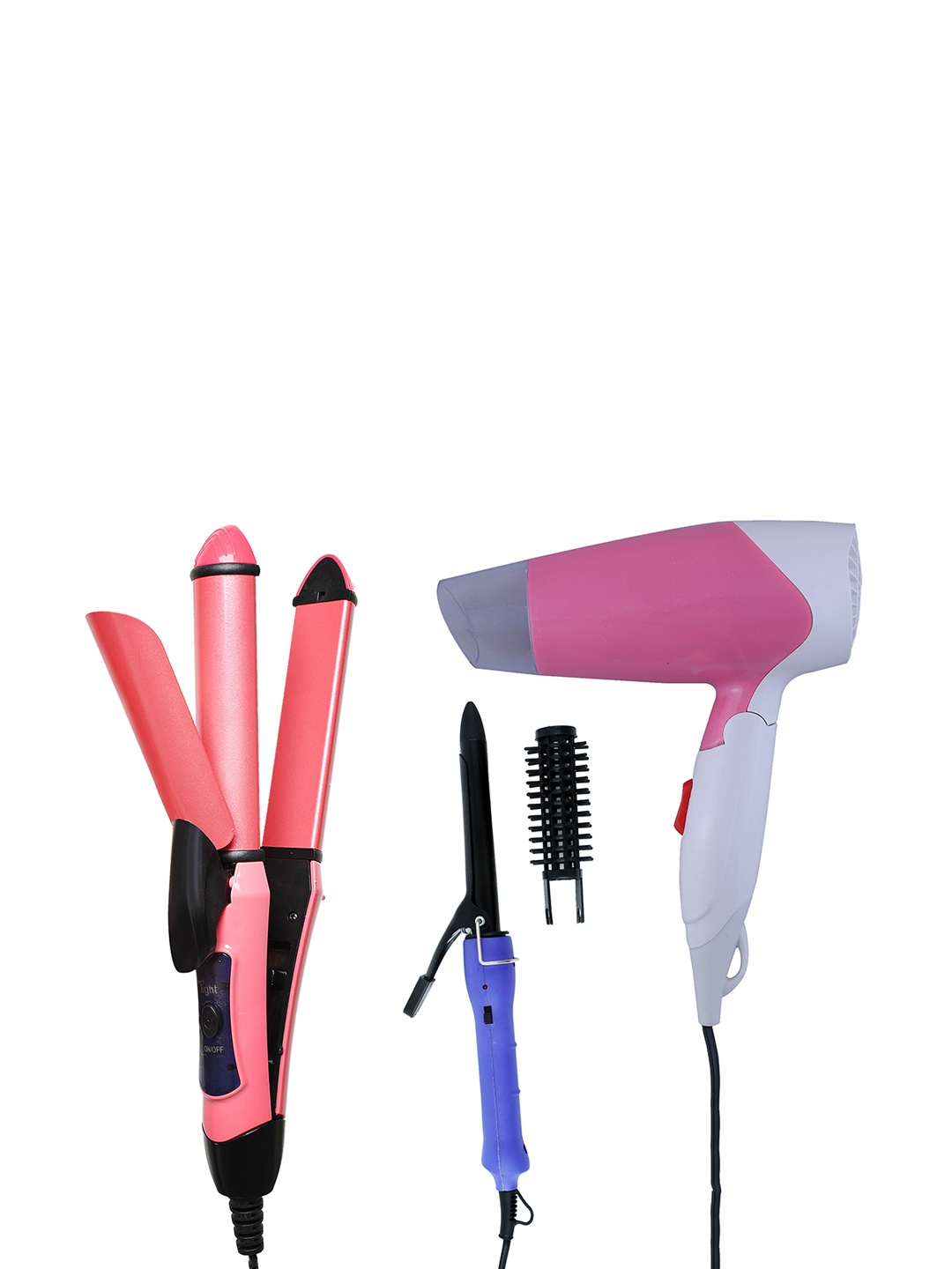 

NIRVANI Set Of 3 NV-1270 1400 Hair Dryer With 2009 2 In 1 Hair Straightener & Hair Curler, Pink