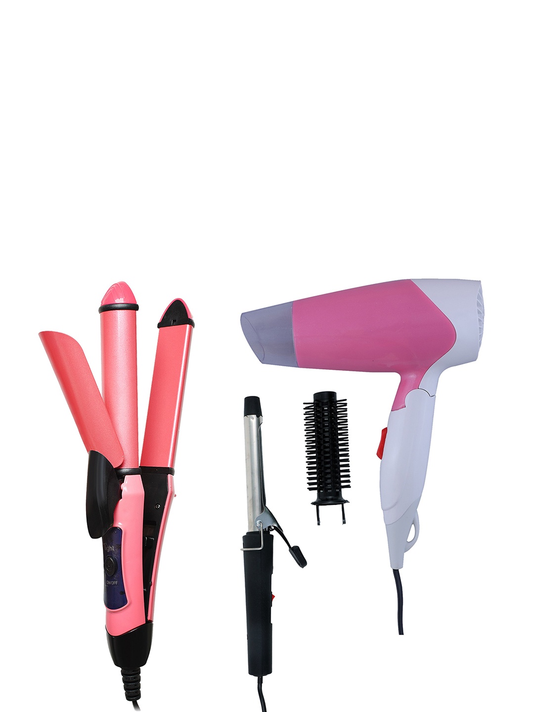 

NIRVANI Set of 3 Hair Dryer With 2009 Ceramic Plate Hair Straightener & 471 Hair Curler, Pink
