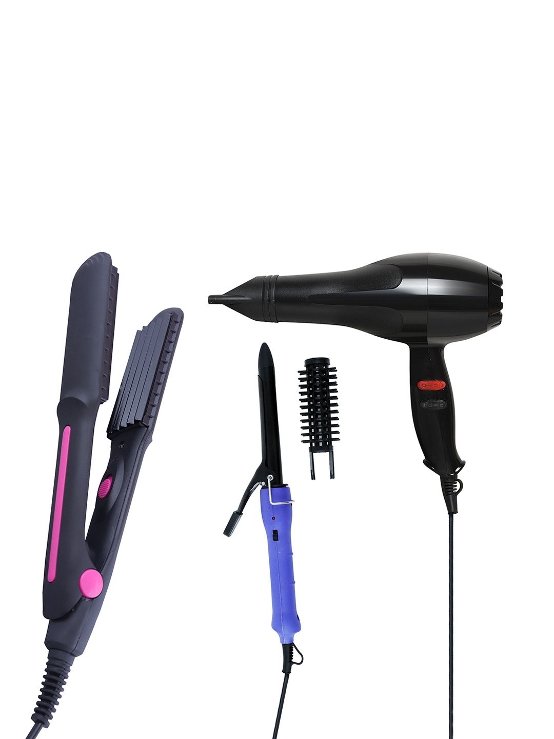 

NIRVANI Set Of 3 2800 Salon Hair Dryer With Ceramic Plate Hair Crimper & 16B Hair Curler, Black