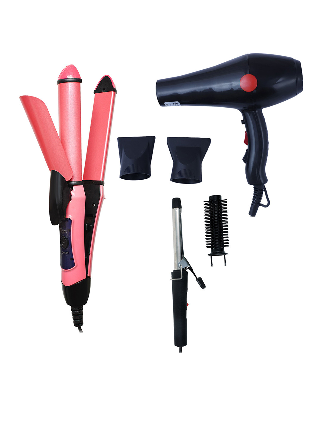 

NIRVANI Set of 3 2888 Hair Dryer 2009 With 2 in 1 Hair Straightener 471 & Hair Curler, Black