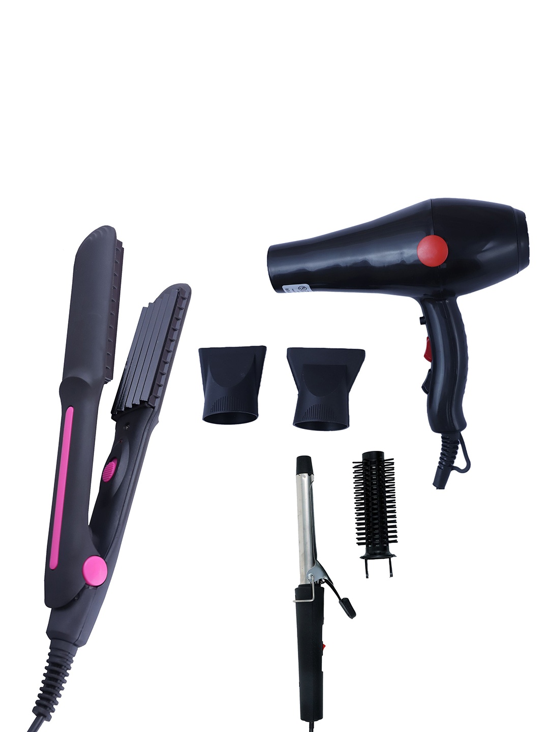 

NIRVANI Set of 3 2888 Hair Dryer With Ceramic Plate Hair Crimper & Iron Rod Hair Curler, Black