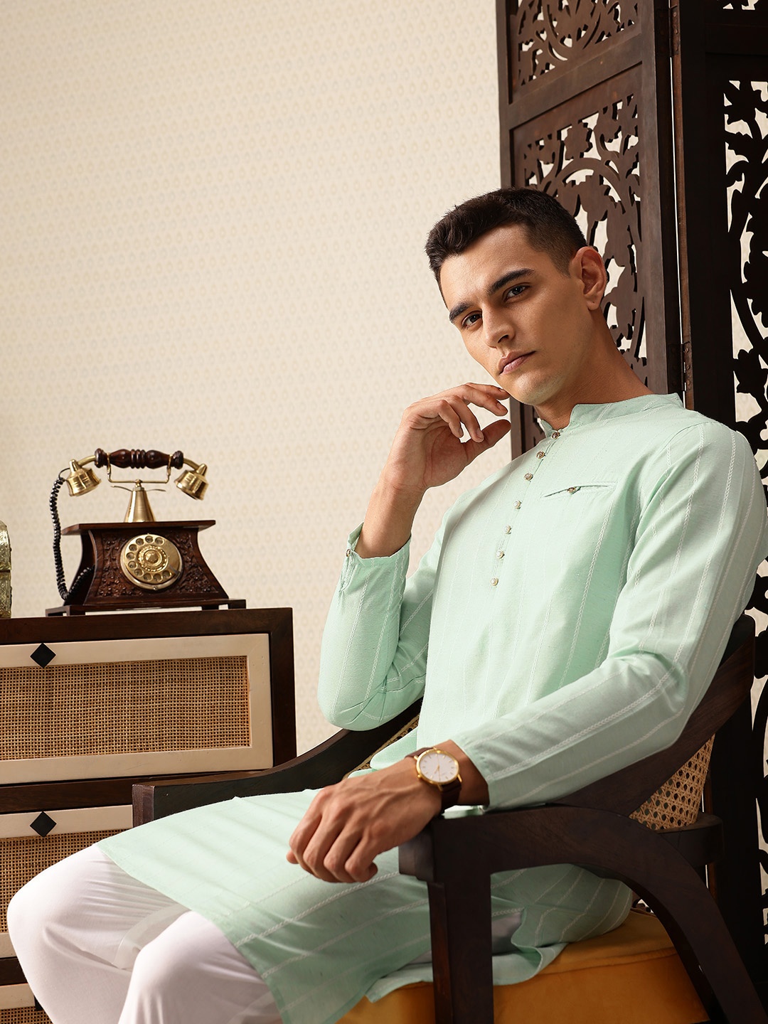 

House of Pataudi Embroidered Jashn Kurta, Green
