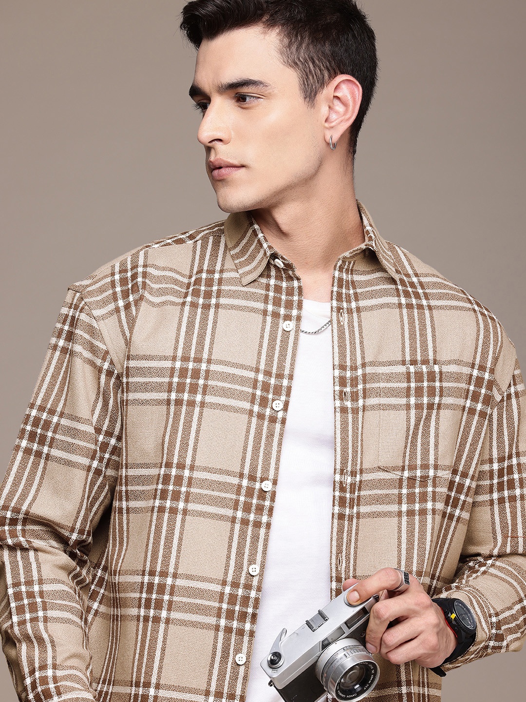 

The Roadster Life Co. Relaxed Fit Tartan Checked Casual Shirt, Khaki