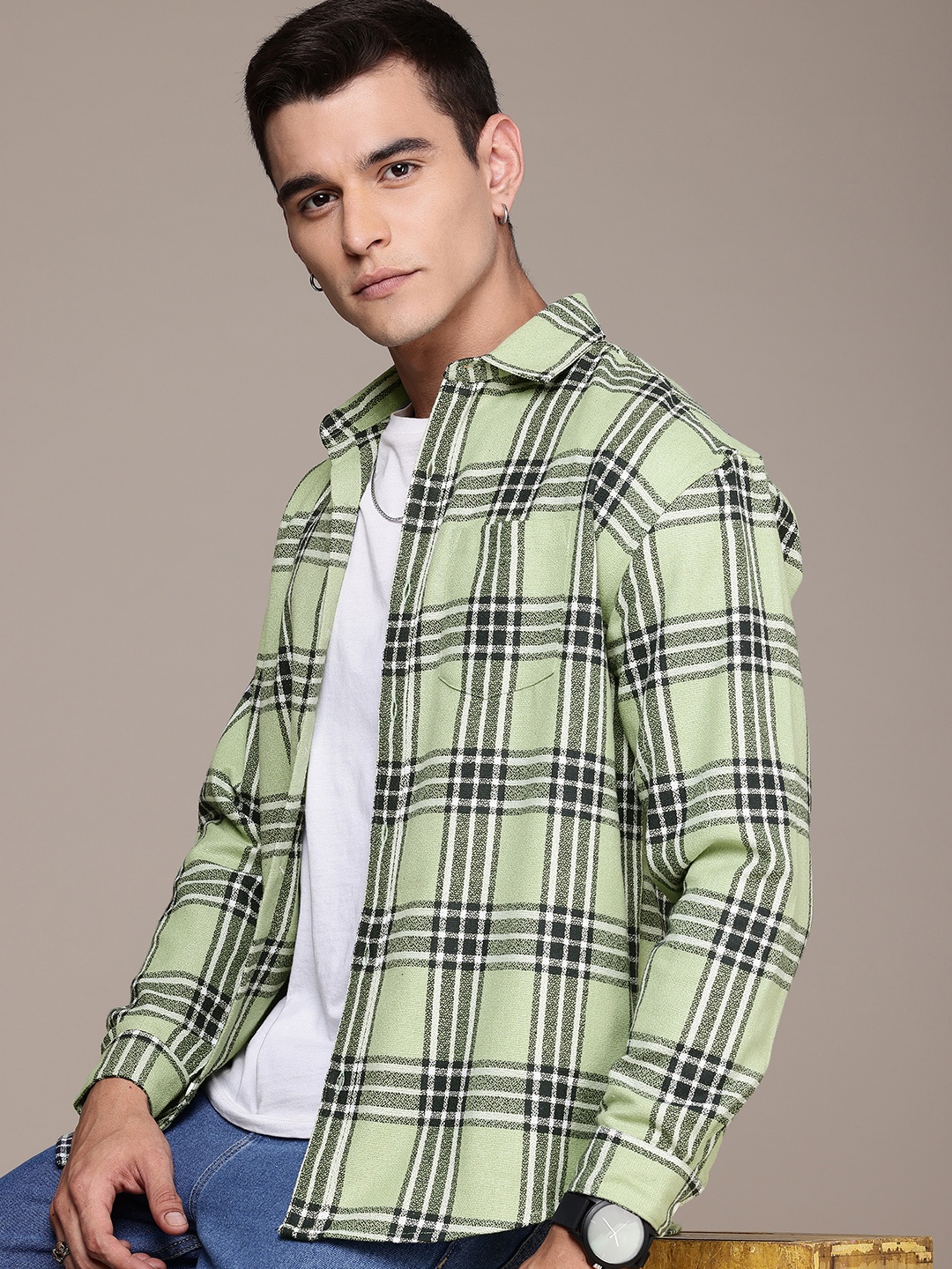 

The Roadster Life Co. Relaxed Fit Tartan Checked Casual Shirt, Green