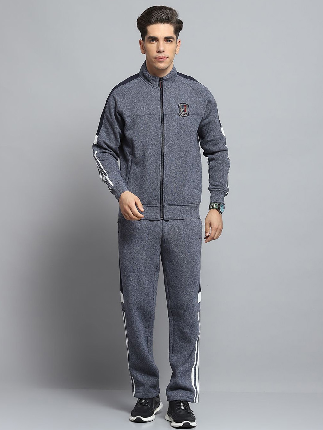 

Monte Carlo Men Self Design Mock Collar Tracksuits, Grey