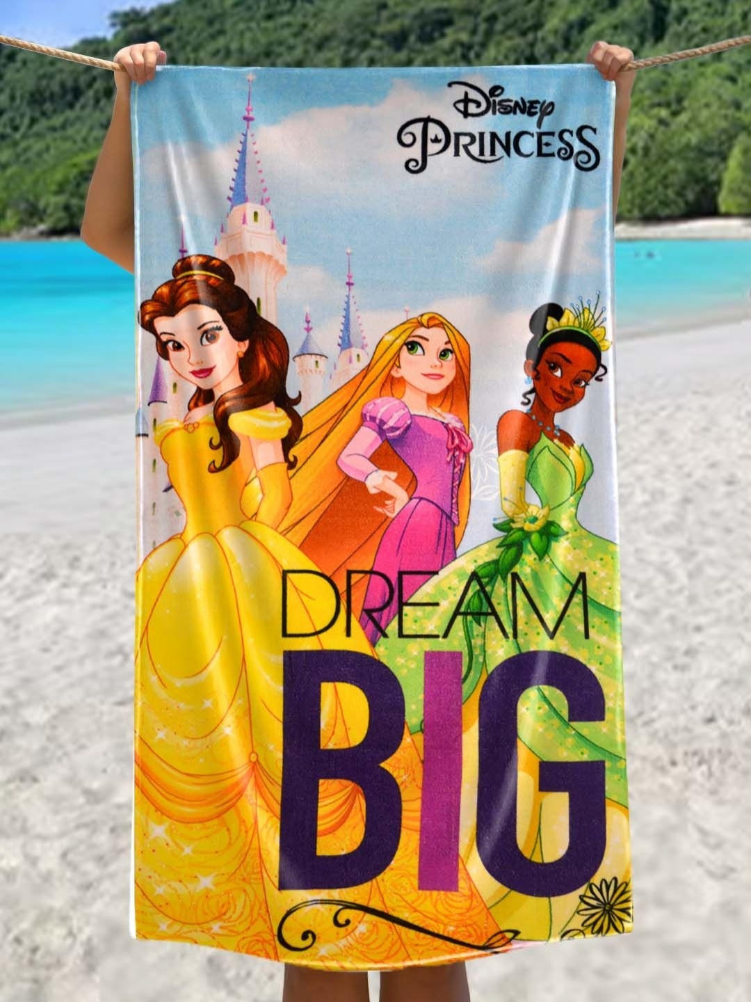 

Disney Yellow & Blue Disney Princess Printed Cotton 350 GSM Bath Towel