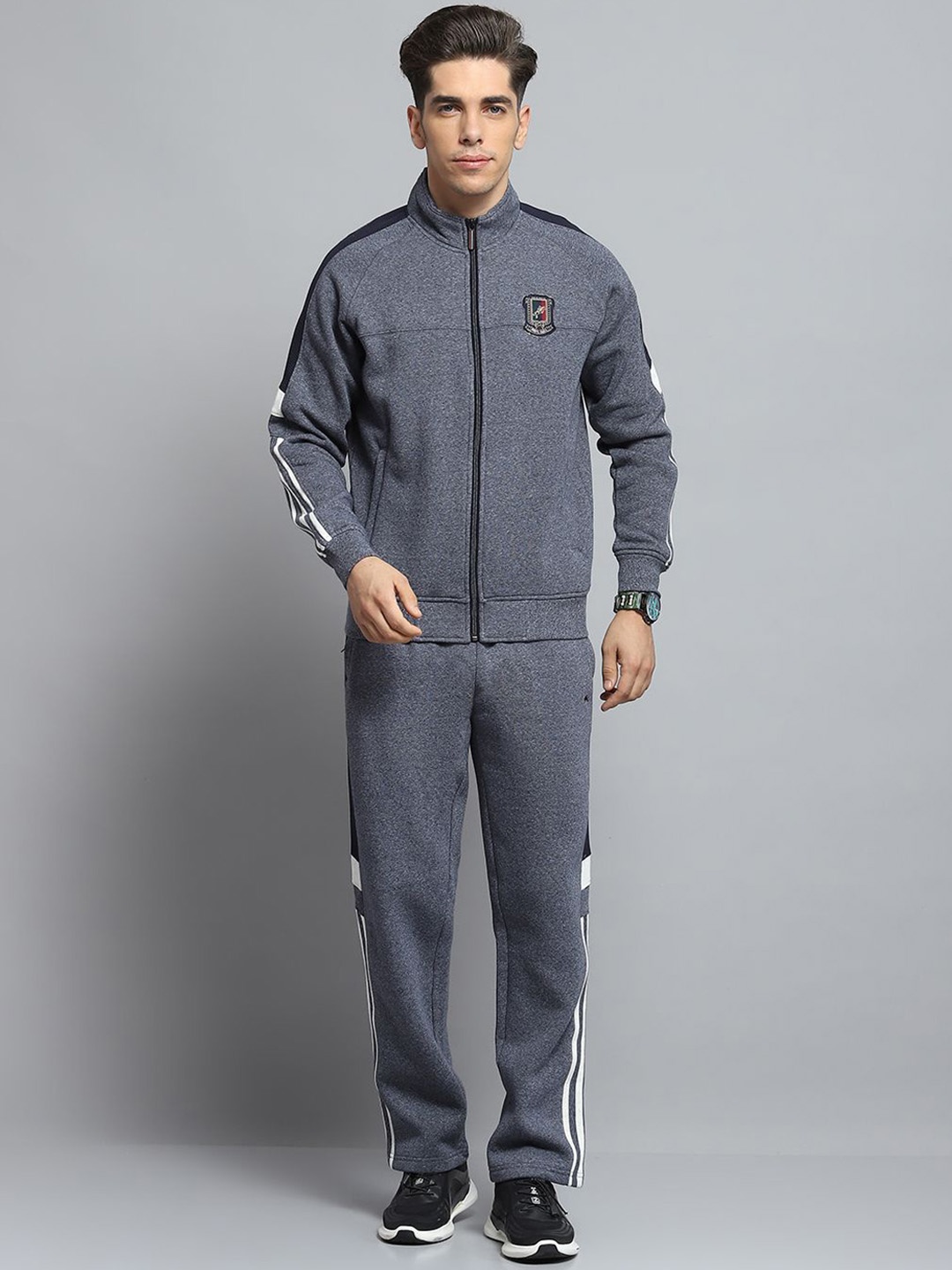 

Monte Carlo Men Self Design Mock Collar Tracksuits, Grey