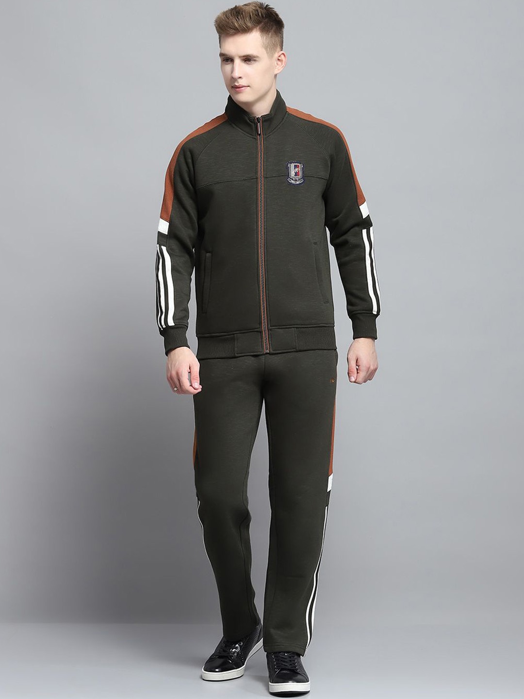 

Monte Carlo Men Self Design Mock Collar Tracksuits, Olive