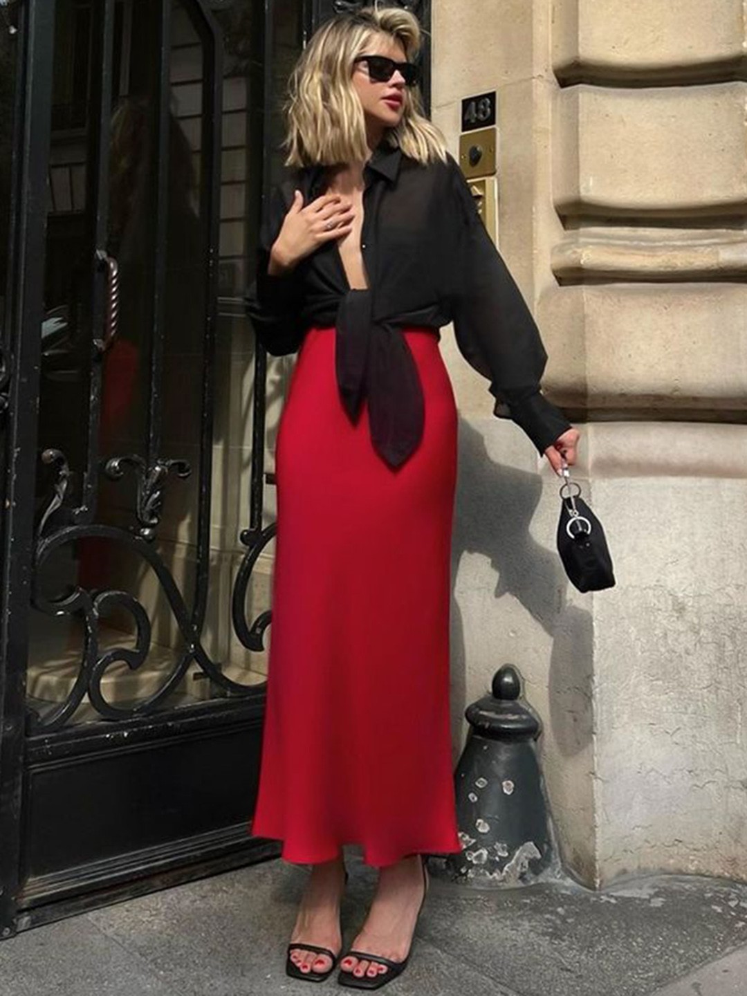 

LULU & SKY A-Line Maxi Slip Skirt, Red