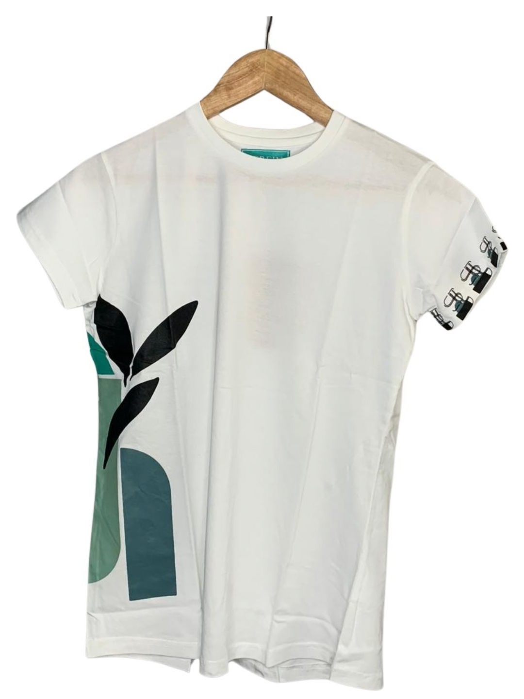 

SEREIN Women Geometric Printed Round Neck Cotton T-shirt, White