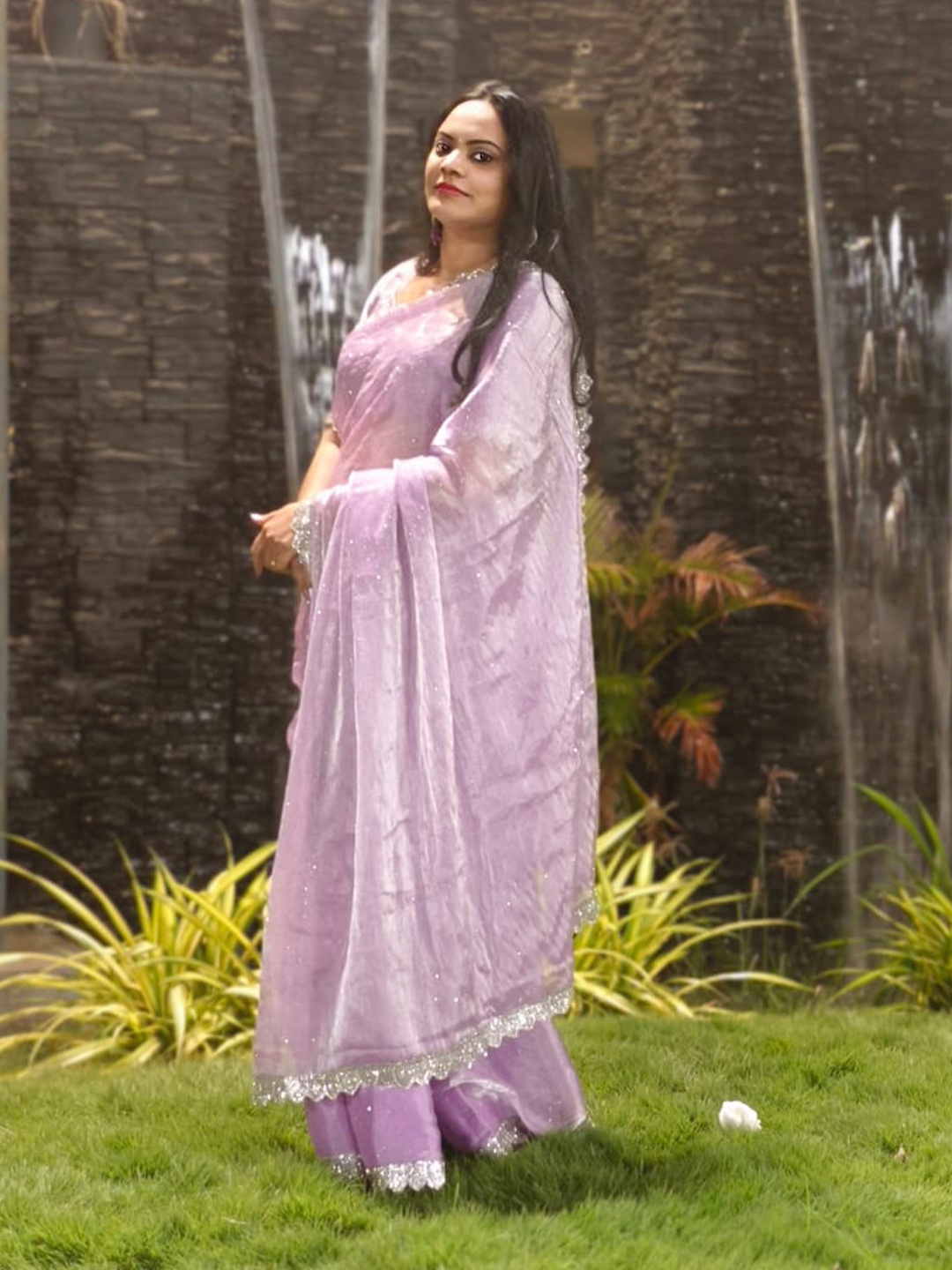 

TORONFRAS Orangza Slik Saree with Emblished Border, Purple