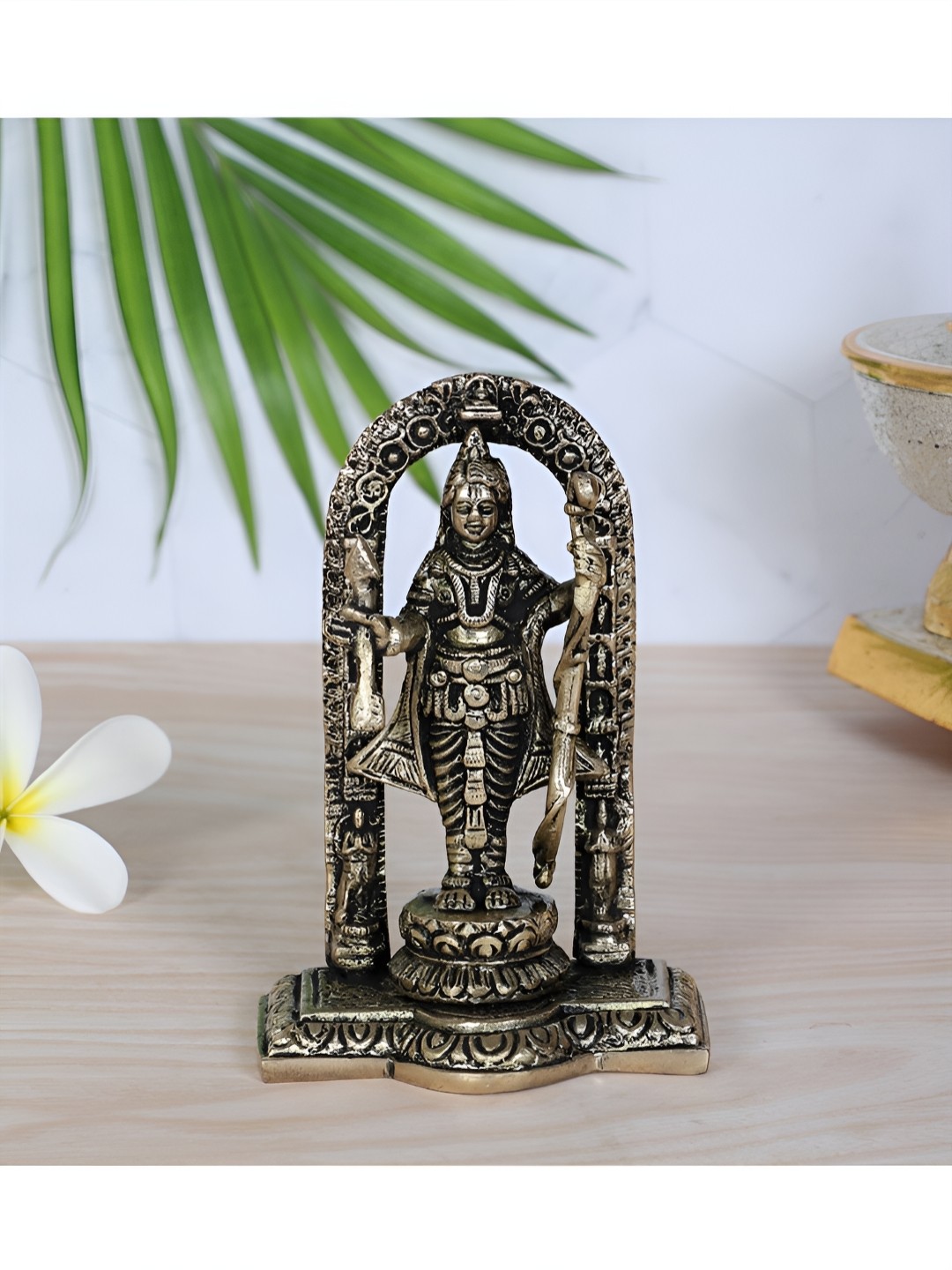 

Two Moustaches Ayodhya Ram Lalla Brass Religious Idol Showpiece, White