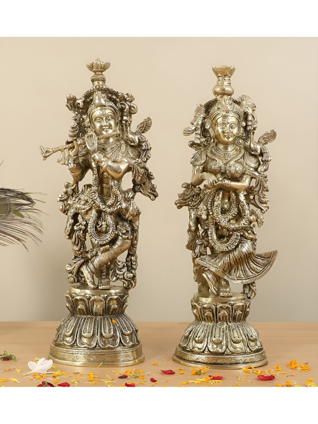 

Two Moustaches 2 Pieces Antique White Brass Radha Krishna Statue Showpiece