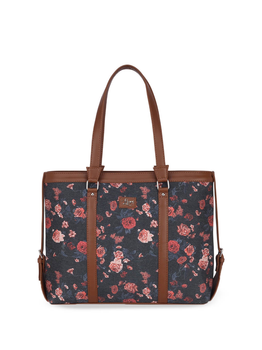 LIVRO Women Floral Printed Shopper Shoulder Bag, Navy blue