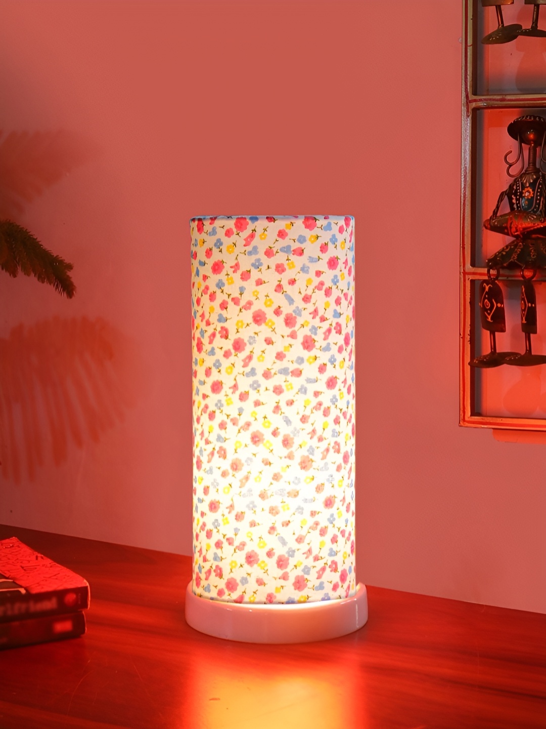 

Aura White Printed Wood Cylindrical Shaped Table Lamp